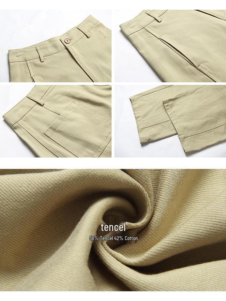 Early Morning Curved-Leg Tencel Pants with Side Pockets - Floor-Length Casual Wear