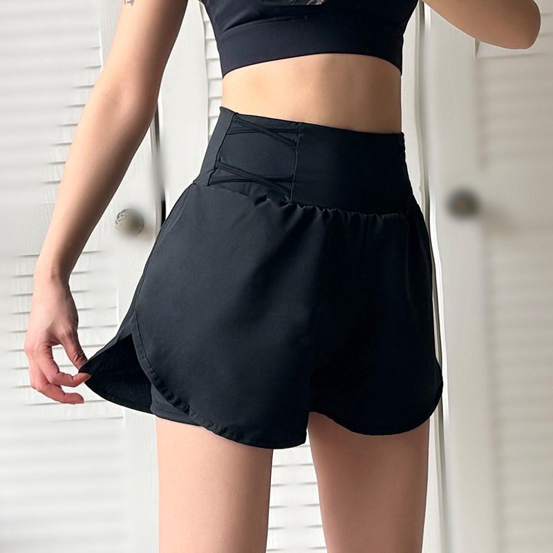 Women s High-Waisted Breathable Quick-Dry Yoga Shorts for Summer Running and Training Large чёрный