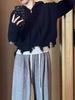 2025 Women's Korean Style Loose Tassel Sweater with Hooded Zipper and Torn Edge Design for Autumn Winter