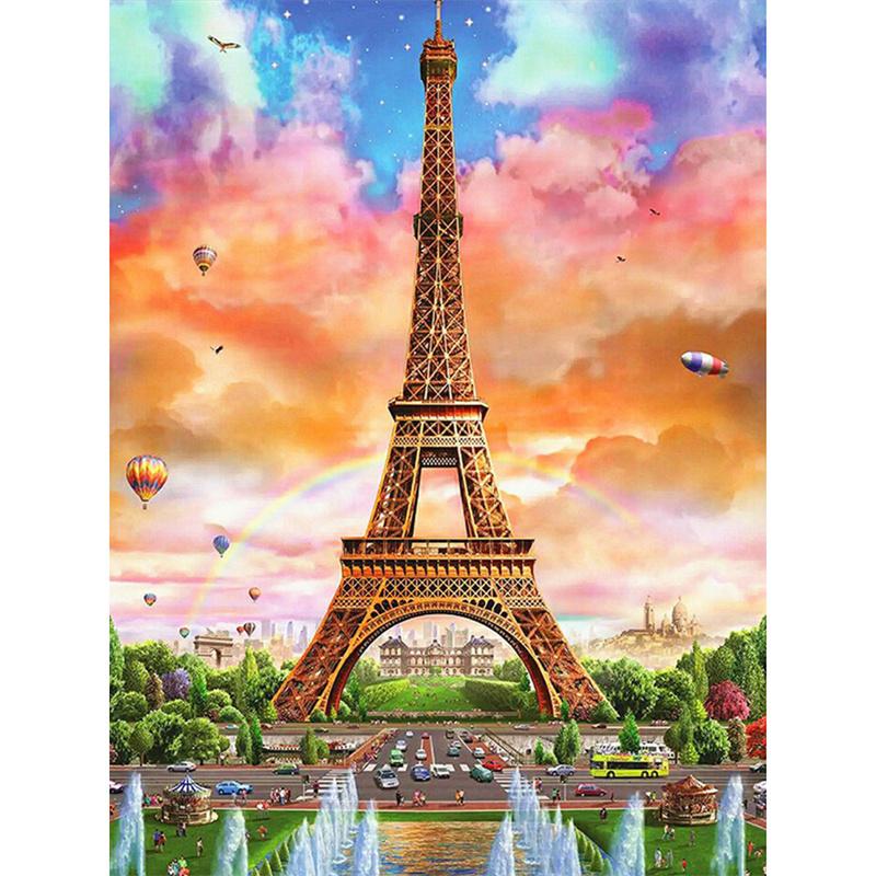 5D DIY Diamantmaling Naturlandskap Husbygning Diamantbroderi Maling Full Rund Diamantmosaikk DIY Hjemmedekor Gave