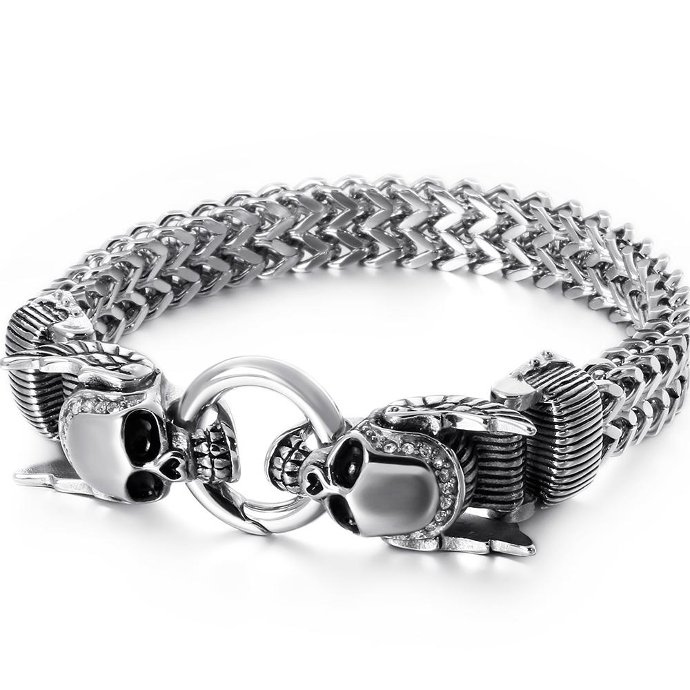 Gothic Men's Skull Head Bracelets Stainless Steel Ghost Chain Man Bracelet Punk Rock Skeleton Jewelry Gifts for Boyfriend Him
