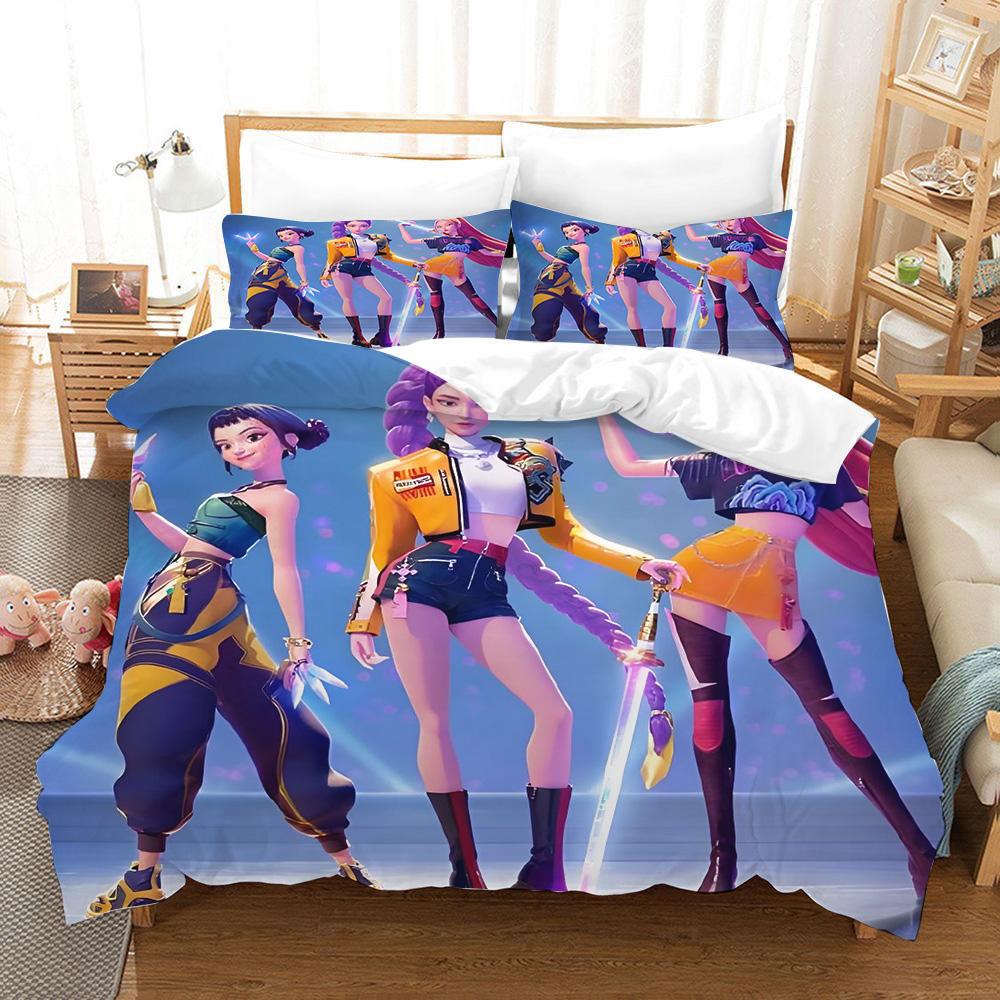 KPop Demon Hunters Zestaw Poszwy na Kołdrę Kreskówkowy Rumi Mira Zoey Zestaw Pościeli Poszewka na Poduszkę Rozmiar Twin Full Queen King