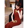 Red Cheongsam Toasting Dress Bride 1011 New High-end Summer Sleeveless New Chinese Engagement Dress High-end
