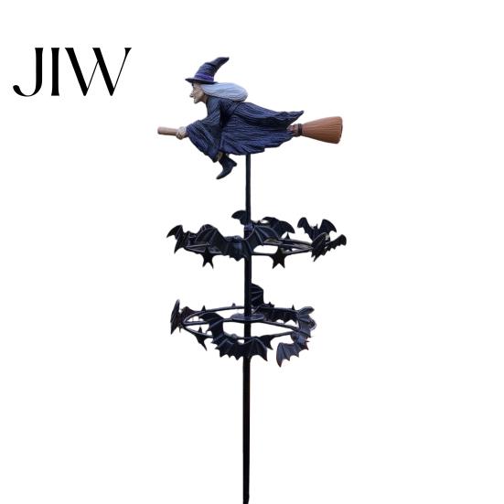 Spinning Garden Stakes for Outside Witch Wind Spinner, Halloween Resin Statue Stake, Spooky Bats Decorative Yard Fall And Spinner Outdoor Art