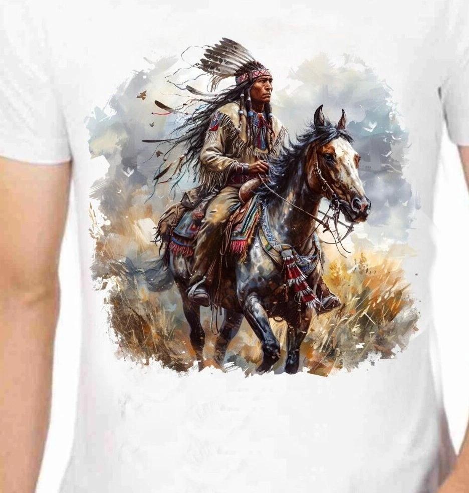 Native American Indian Scouting The Enemy On Horseback T-Shirt L