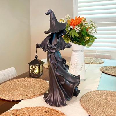 Halloween Decor Witch Carried Candle Lamp Resin Hellbringer Lantern With Ornament Gothic Ghost Decor Candlestick Night Light