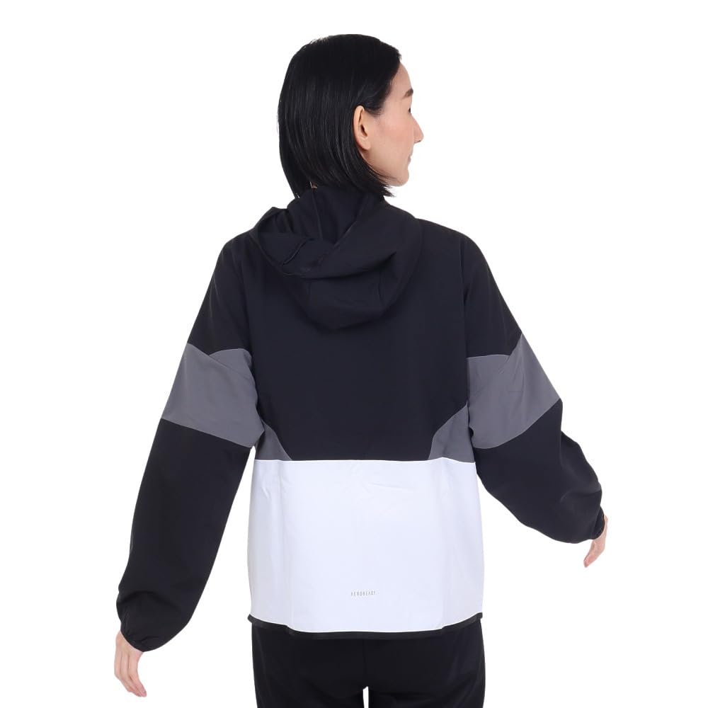 Adidas JSY05 Seasonal Sportswear Loose Fit Color Block Hooded Cross Jacket in Five Size Women's Black/White/Grey (IM8704) J/M