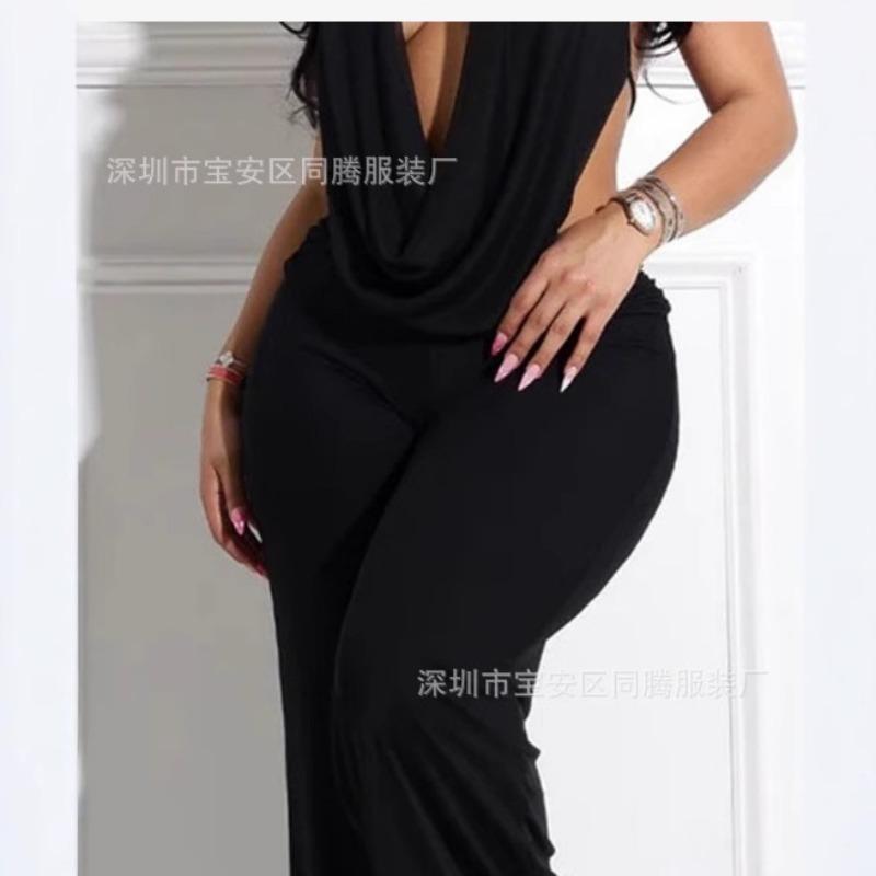 European and American fashion women's clothing neck halter deep V swinging neck two-piece set