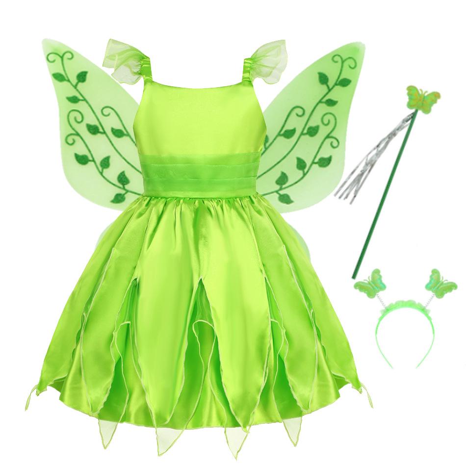 Children's Halloween Green Fairy Tinkerbell Costume Dress