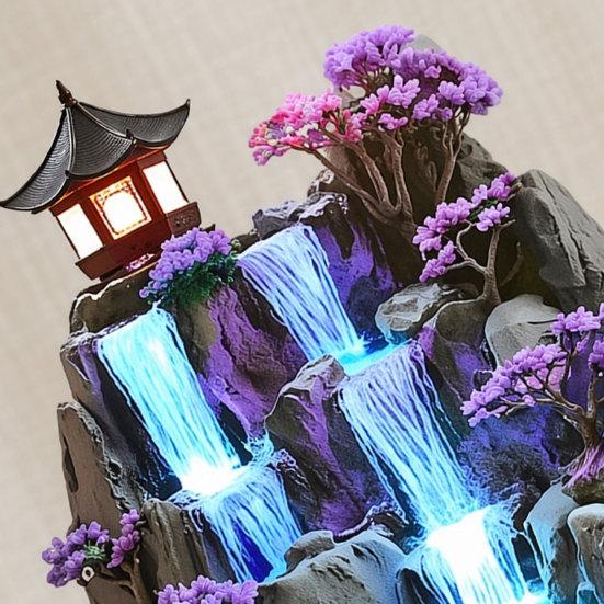 Yousheng 2Pcs Tabletop Rockery Ornaments, 2D Acrylic Rockery Waterfall Decoration with Base, Chinese Style Rockery Ornament for Desk And