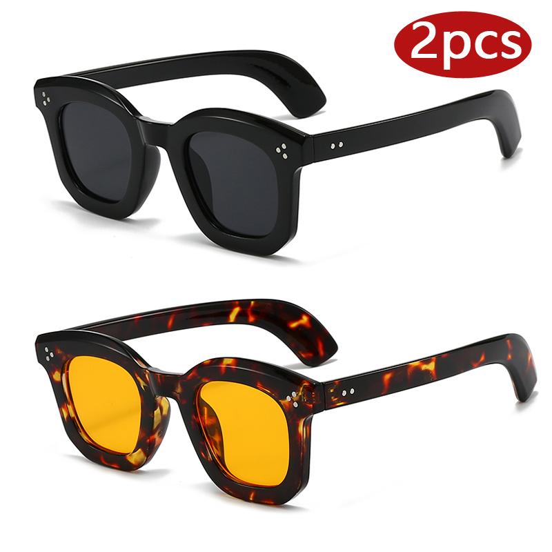 Car Sun Glasses 2pcs 2026 New Fashion Women Thick Frame Square Sunglasses Vintage Rice Nail Punk Female Shades Eyewear Unisex