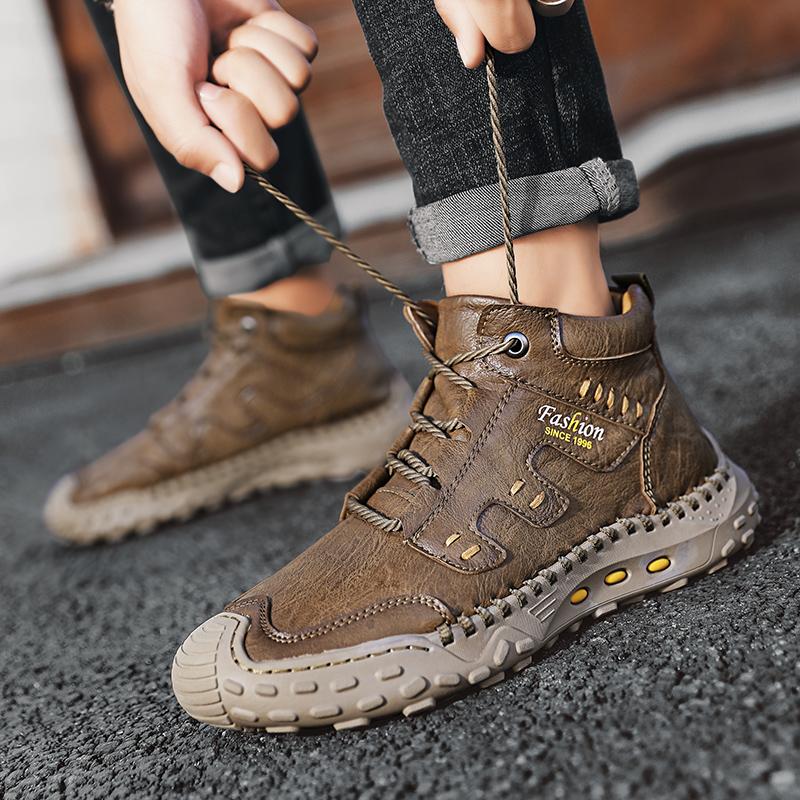 38-48Autumn /Winter Plus Velvet Warm Handmade Mens Boots Shoes Comfortable Ankle Boots for Men Casual Shoes Moccasins Man Tooling Shoes