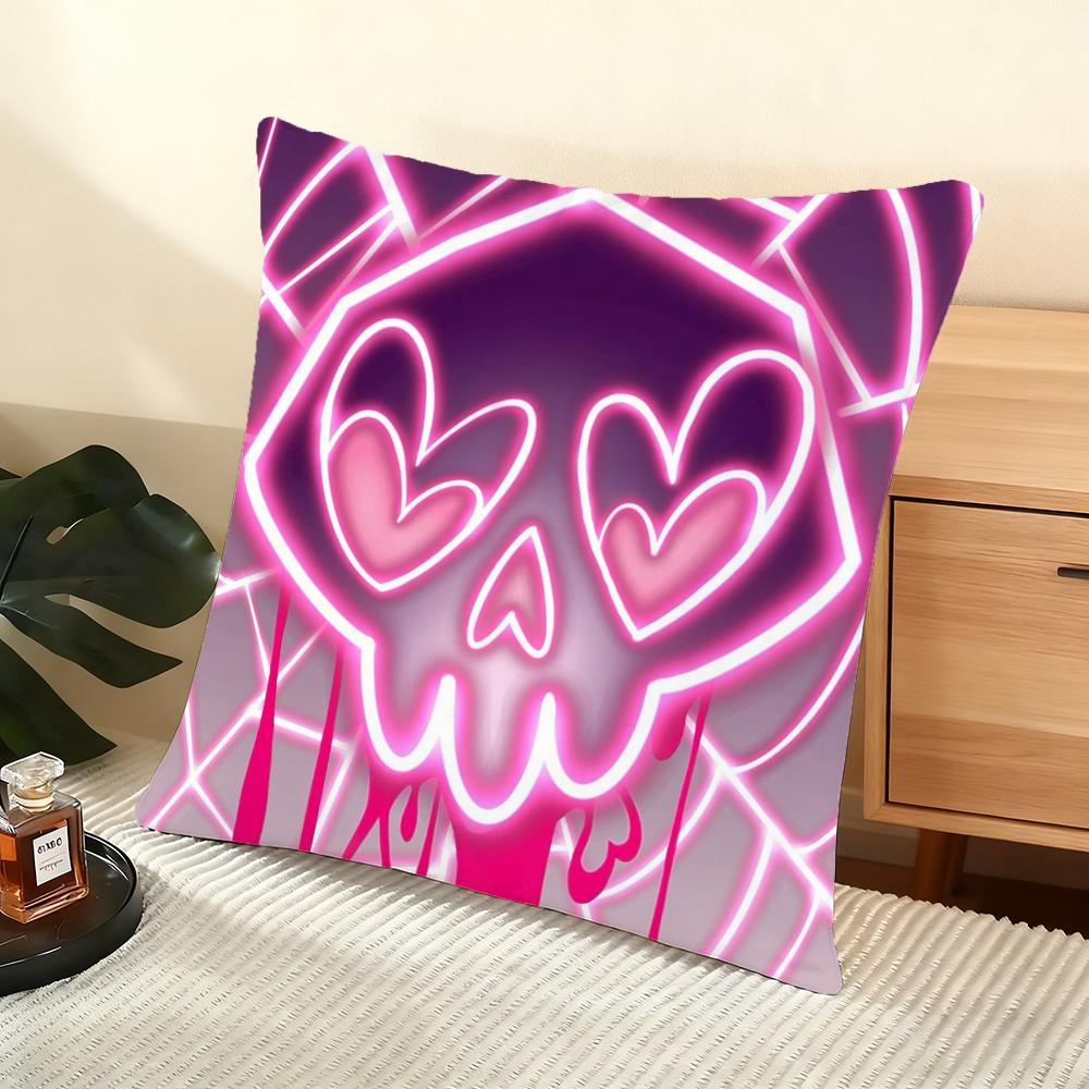 Cushion Cover Silky Short Plush Home Sofa Cushion Cover - Invisible Zipper Home Decoration Hazbin Hotle-S Anime
