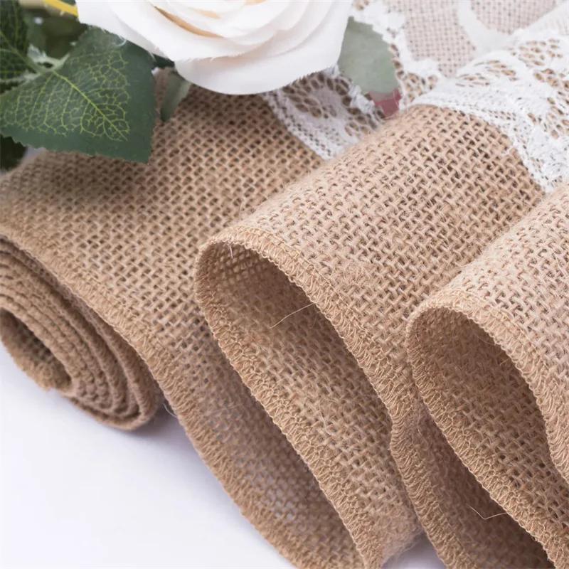 2PCS For Country Wedding Event Party Dining Table Decorations Vintage Natural Jute Lace Burlap Hessian Table Runners