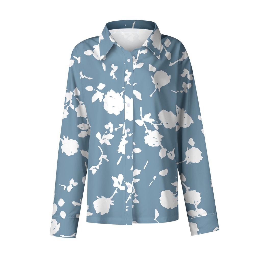 Women's Long Sleeve Buttoned Floral Print Casual Shirt Top