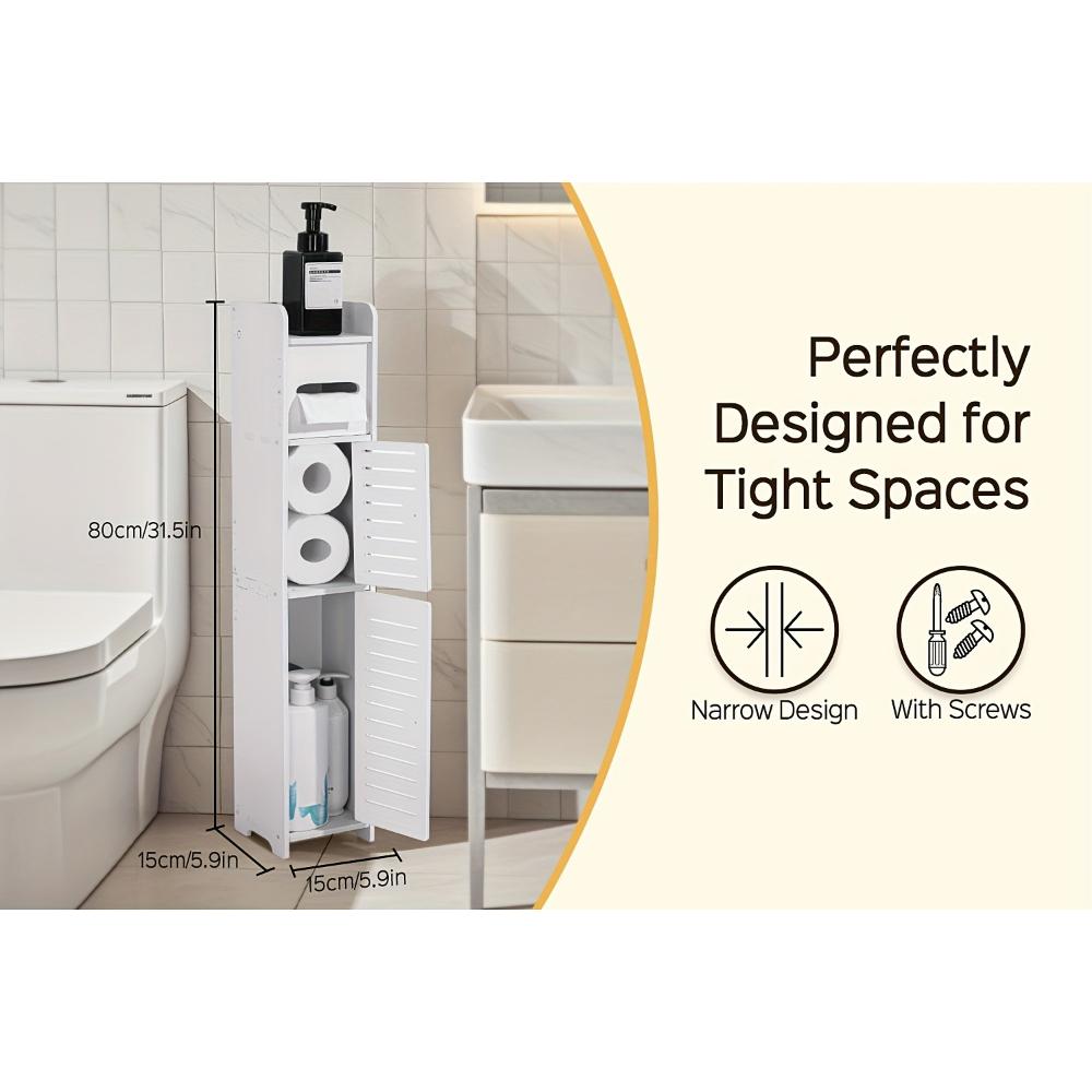 Compact Storage Unit for Bathrooms, Designed with A Slim Profile and Made From Durable PVC. Perfect for Small Areas, Easy To Put Together