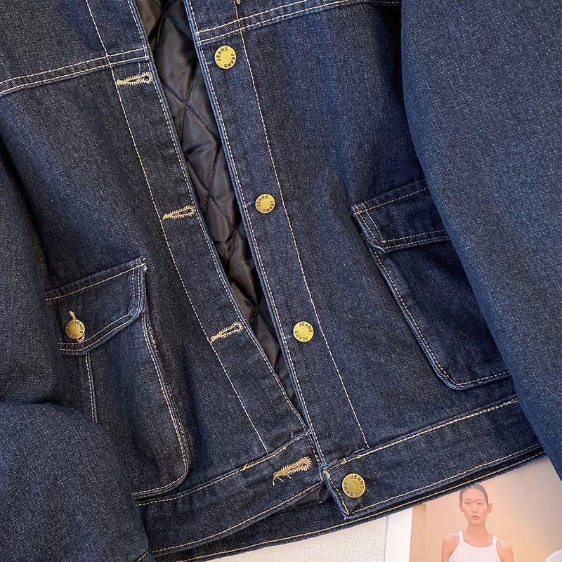 Winter 2025 Women's Slim Fit Blue Denim Long-Sleeve Jacket with Raglan Sleeves and Round Neck