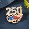 Women Brooch Golden 3D Number 250 Rhinestones Mechanical Gear Base Metallic Design Brooch Pin Sparkling Number Badge