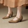 Fashion New Spring/autumn Genuine Leather Women Shoes Square Toe Shoes for Women Fashion Rivet Mary Jane Shoes High Heels Women Pumps