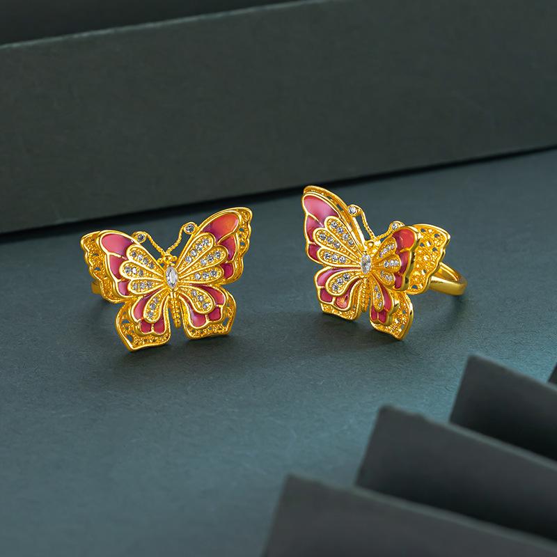 9999 24Kreal Gold Store, Same Style Gold, Ladies' Open Ring, Gradient Butterfly Jewelry Gift