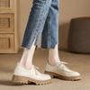 Zapatos sencillos de cuero con suela blanda de color blanco, mocasines retro con cordones para mujer, zapatos pequeños de cuero de estilo británico para otoño