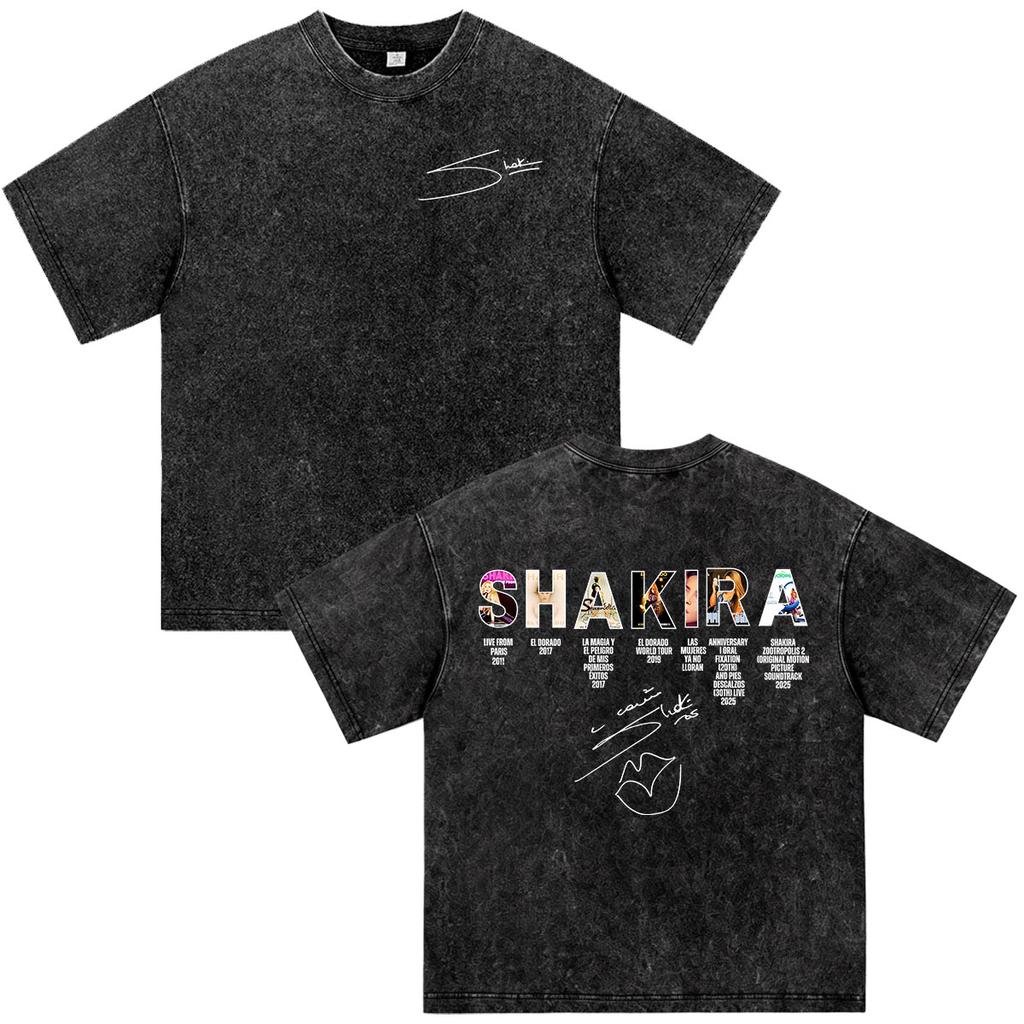 Shakira Las Mujeres Ya No Lloran World Tour 2026 Vintage Washed T-shirts Men Women Clothing Casual Harajuku Short Sleeve T Shirt