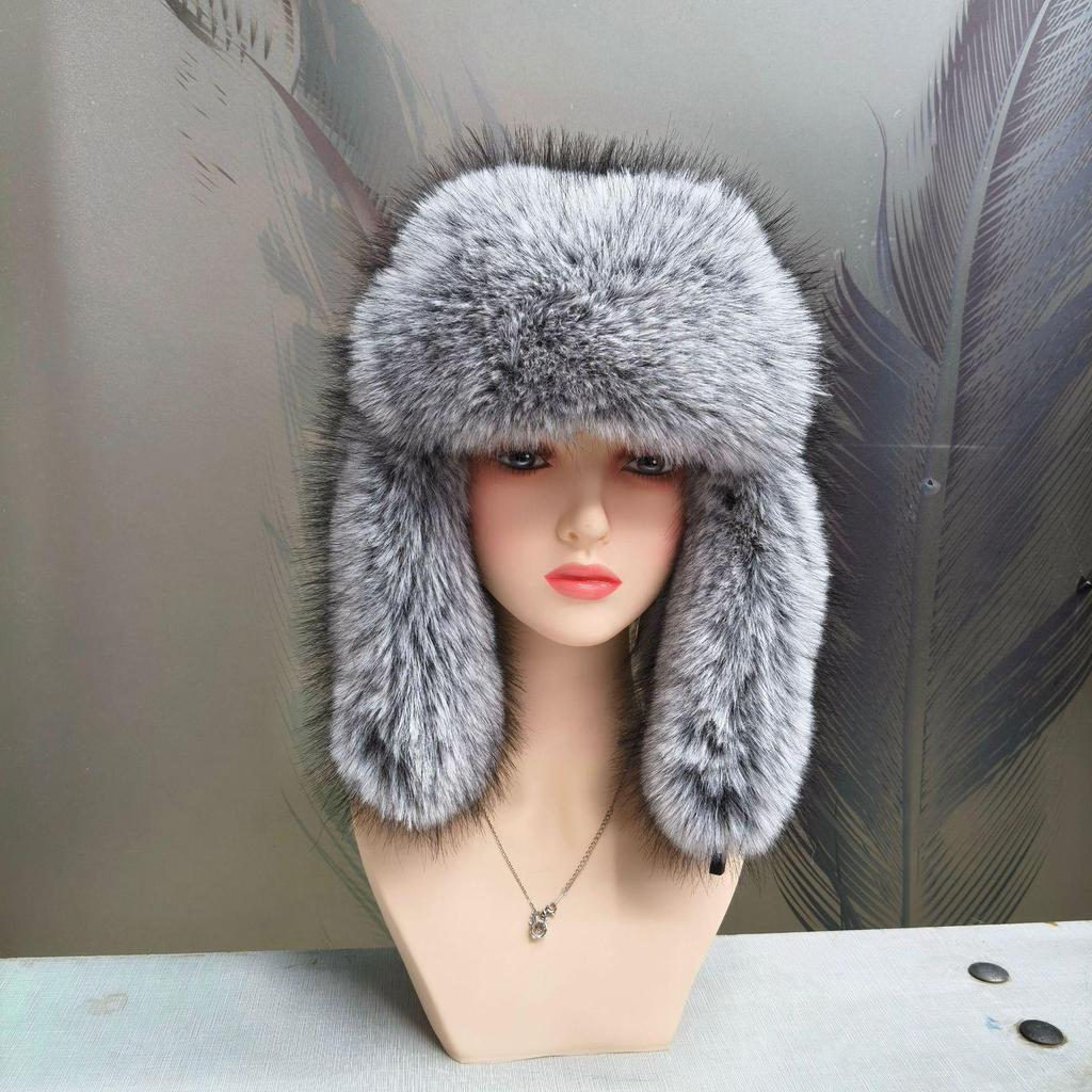 Lei Feng Style Thick Plush Winter Hat with Ear Protection for Outdoor Cold Weather
