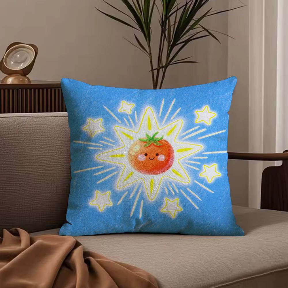 Anime Lucky Fruit Fun Pillow Case Anti-dustmite Pillowcase Invisible Zipper Silky Short Plush Sofa Cushion Cover