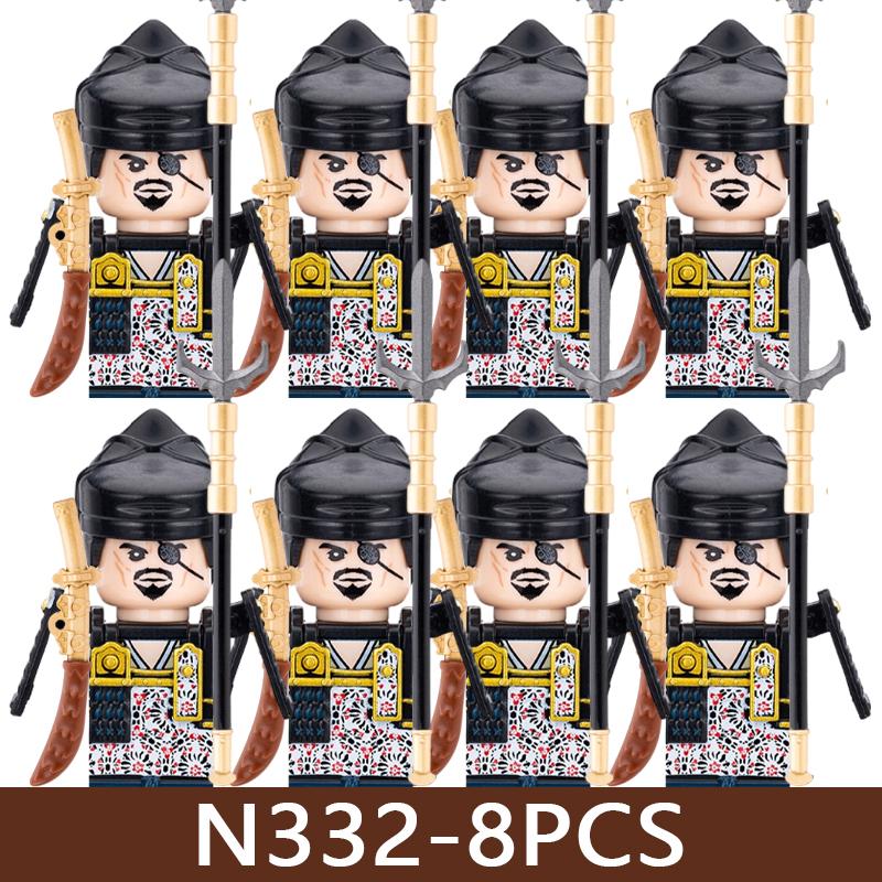 8 Pezzi Figure di Soldati Samurai Giapponesi Blocchi da Costruzione Castello Militare Guerriero Spada Casco Bandiera Accessori Mattoncini Giocattolo Regali