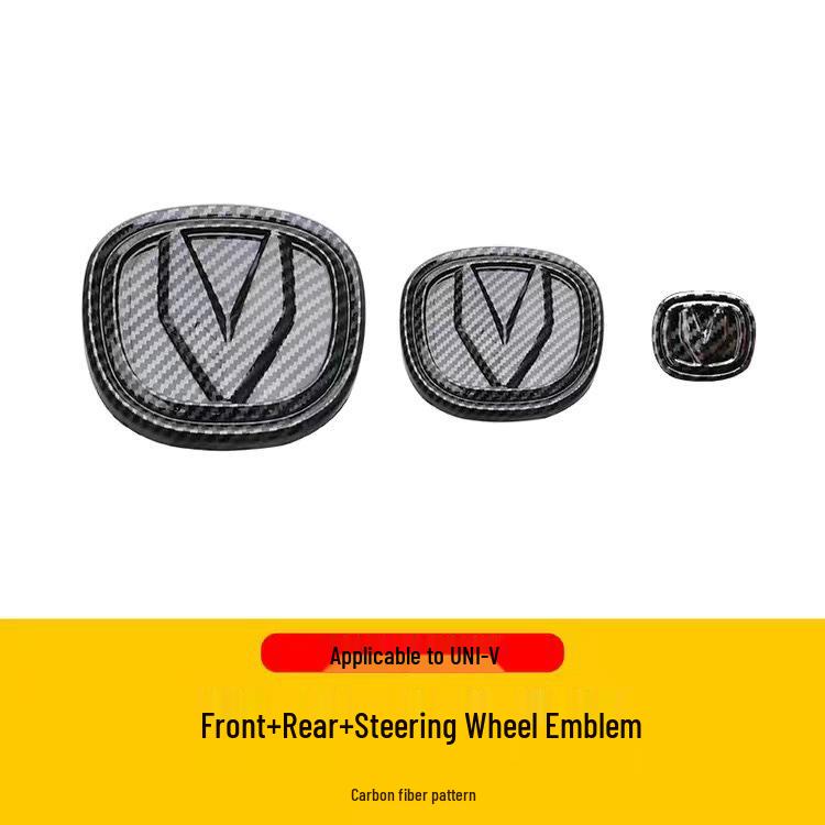 Changan UNIV Modified Car Black Carbon Fiber Logo Stickers for Front, Rear, and Steering Wheel