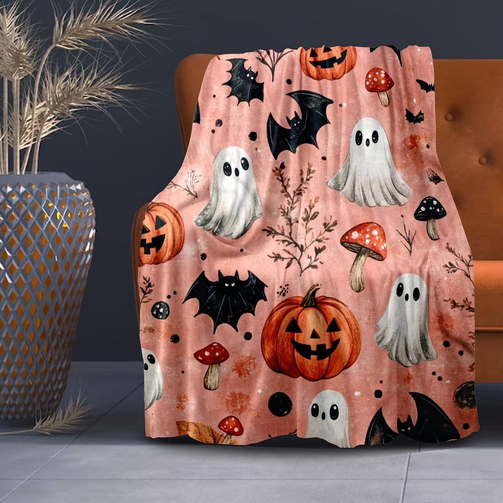 Halloween Throw Blanket - Contemporary Style, 100% Polyester, Machine Washable, All-Season Knitted Flannel, Multipurpose