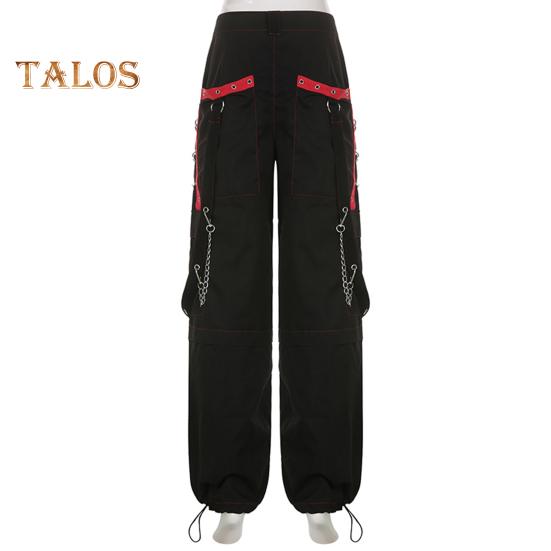 Women Pants High Waist Color Block Wide Leg Casual Trousers Loose Fit Retro Cool Long Pants Streetwear