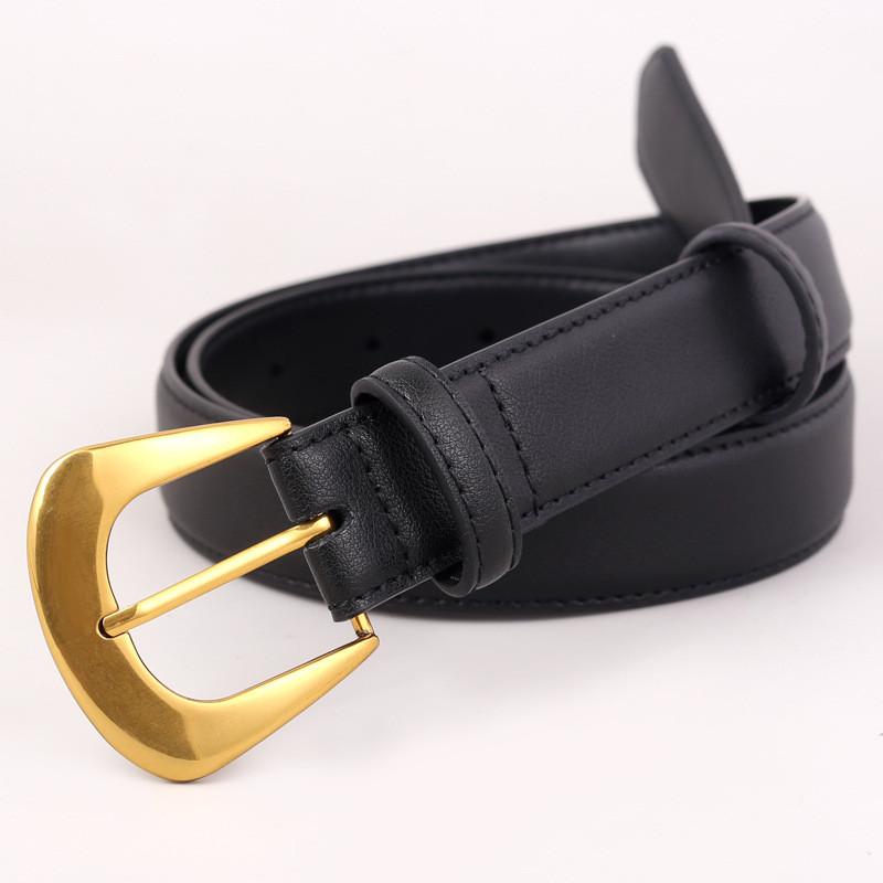 Womens Genuine Leather Belt With Pin Buckle For Casual Jeans Fashion Accessory чёрный