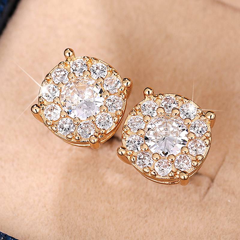 

Huitan Simple Style Women Stud Earrings Gold Color Noble Party Accessories Inlaid Bright CZ Wedding Charming Trendy Lady Zircon