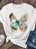 Butterfly Floral Art Design Print Women'S Regular T-Shirt, Fun Cartoon Pattern Print Round Neck Casual Versatile, Machin