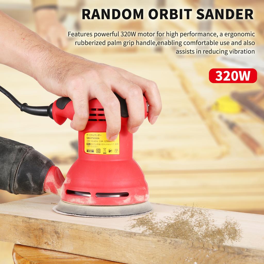 Orbital Sander, 5INCH 125MM 12600RPM  Random Orbital Sander, 12Pcs Sandpapers, Efficient Dust Collector, Idl for  , Sanding Down & ing Wood red