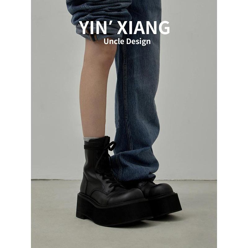 Cowhide version~ Small 9cm thick-soled heightening leather Martin boots women's lace-up sweet cool big head boots small short boots