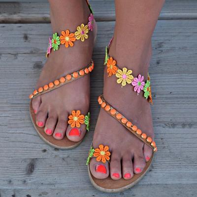 Damen-Sandalen, Sommerschuhe für Damen, flache Sandalen, Strandschuhe, Blumen, Flip-Flops