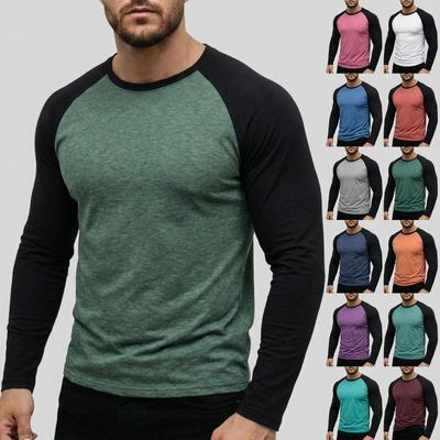 Heren Lange Mouwen Raglan Baseball T-shirt Ronde Hals Casual Lichtgewicht Atletische Top Zachte Stof