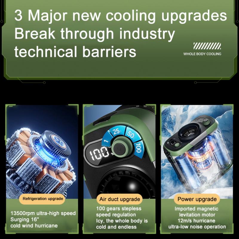 6000mAh High Speeds Outdoor Portable Waist Fan Hanging Neck Fans Multifunctional Strong Wind For Sports Courier Outdoor Working