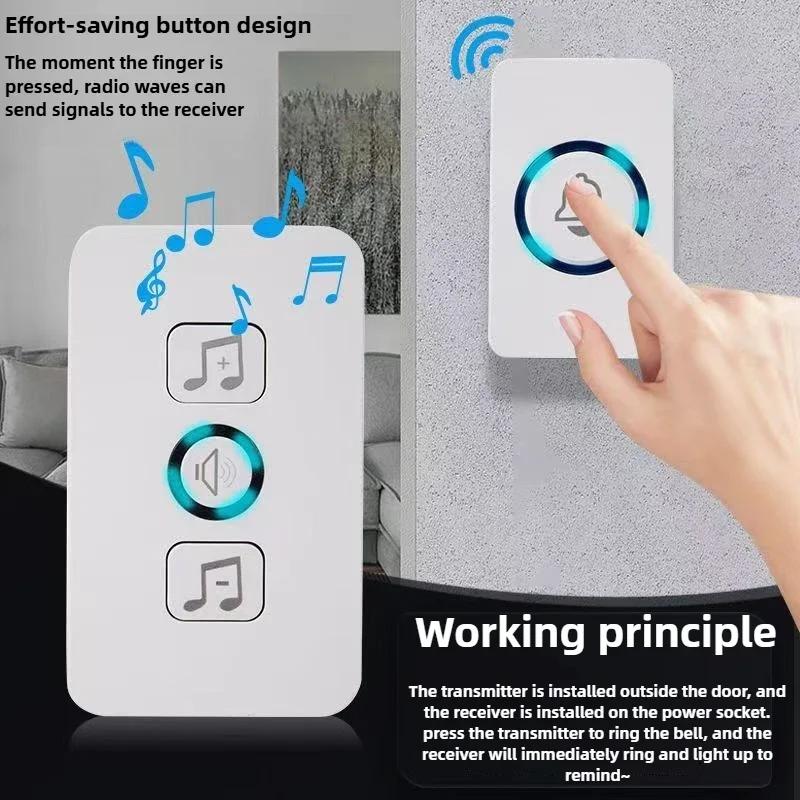 Upgraded Version One Drag One Music Remote Control Doorbell Adhesive Long-range High Sound Caller Smart Doorbell for Elderly Kid