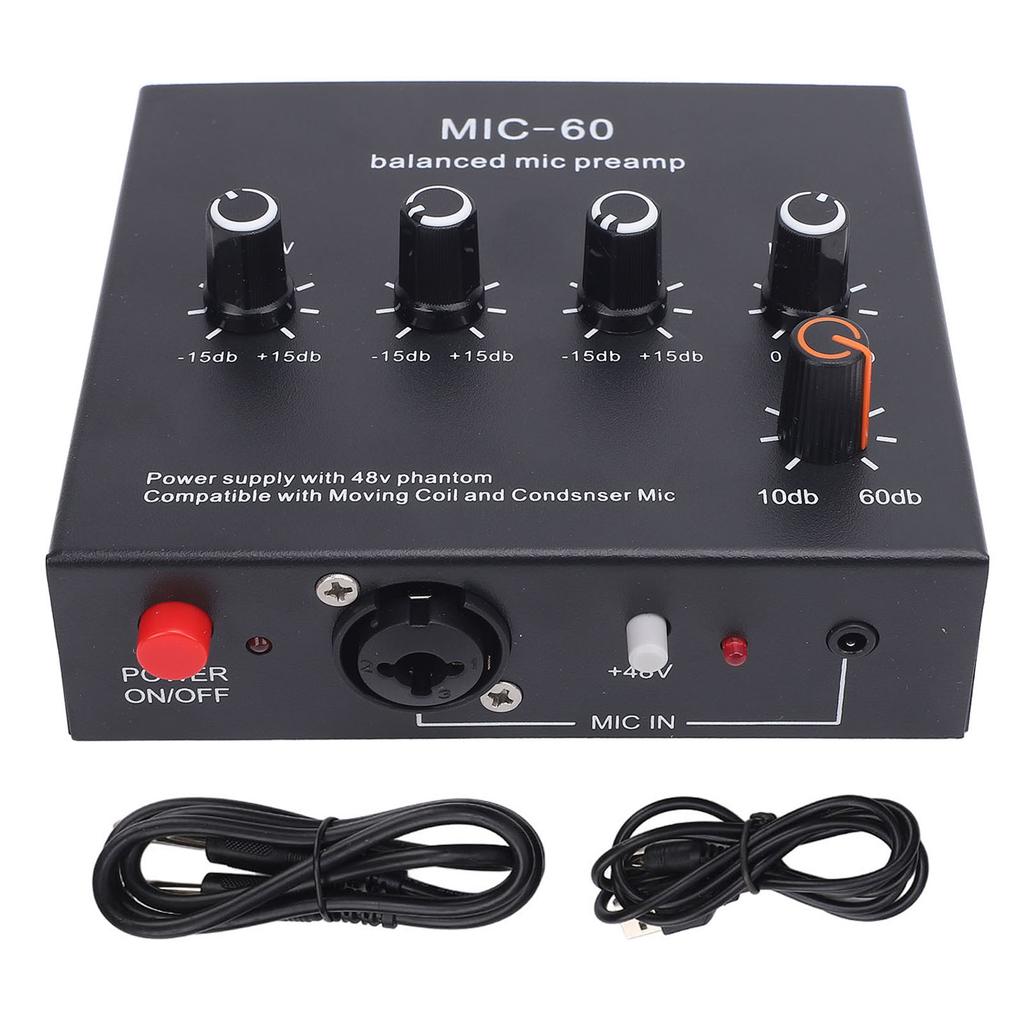 Microphone Preamp Enhance Sound Quality 48V Power XLR Output Dynamic and Condenser Mic Booster for Recording Studio