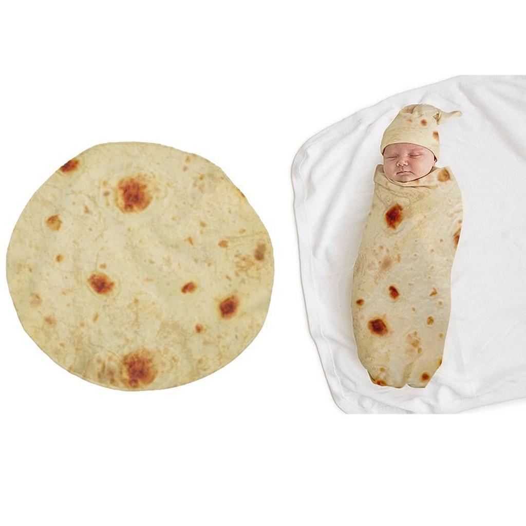 Baby Blanket Hat Soft Breathable Round Tortilla Texture Infant Wrap Blanket Set for 0 To 6 Months