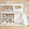 Bunk Bed, with Fall Protection Guardrail, with Children's Slide and Wardrobe, Ample Storage, with Four-Step Ladder, Pine+MDF+Plywood, White, 90x200cm