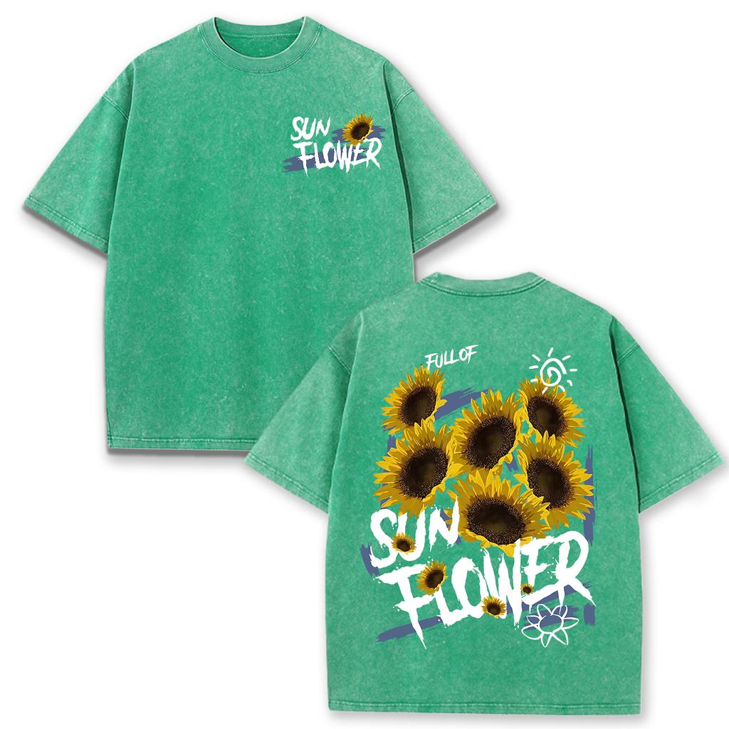 Lift Is Good Beautiful Sunflower Print Washed T Shirts Women Soft Cotton T-Shirt Street Creative Short Sleeve Summer Tops