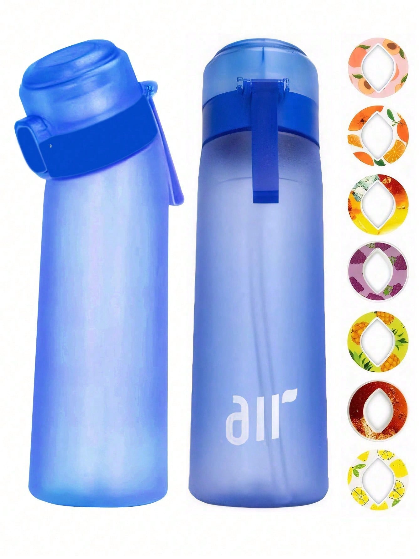 1 stuks nieuwe 800 ml/27 oz draagbare sport-traw waterfles, uitgerust met 1 stuks willekeurige fruitdrank smaakcapsules zonder suiker en zonder calorieën 0.8L blauw