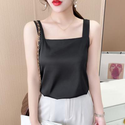 Women Vest Square Collar Sleeveless Smooth Tank Tops Solid Color Breathable Casual Camisole