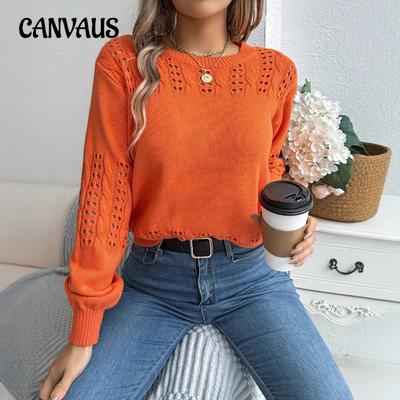 Maglione Pullover Casual Autunno Inverno Tinta Unita Manica a Lanterna Vuota