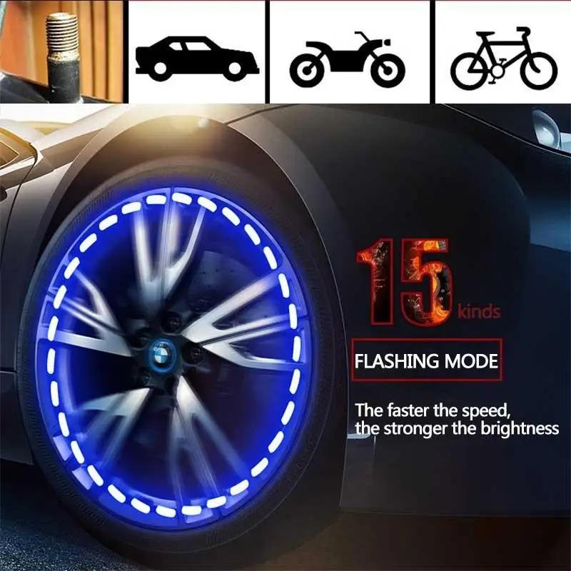 Car Solar Smart Tire Light Automobile Wheel Lights Nozzle Valve Caps Fluorescent Car Hub Luminous LED Tire Valve Caps Lights