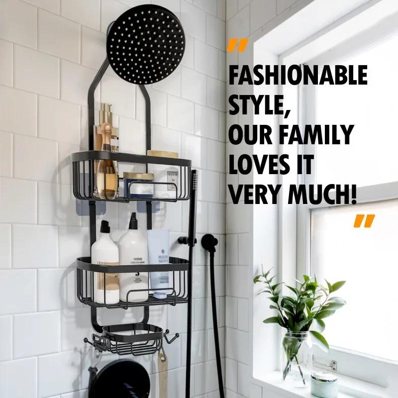 For Hanging Caddy Drilling Bathroom Storage Shower Rack Shower Without Hooks Shelves Over Organizer with Towel Bathroom